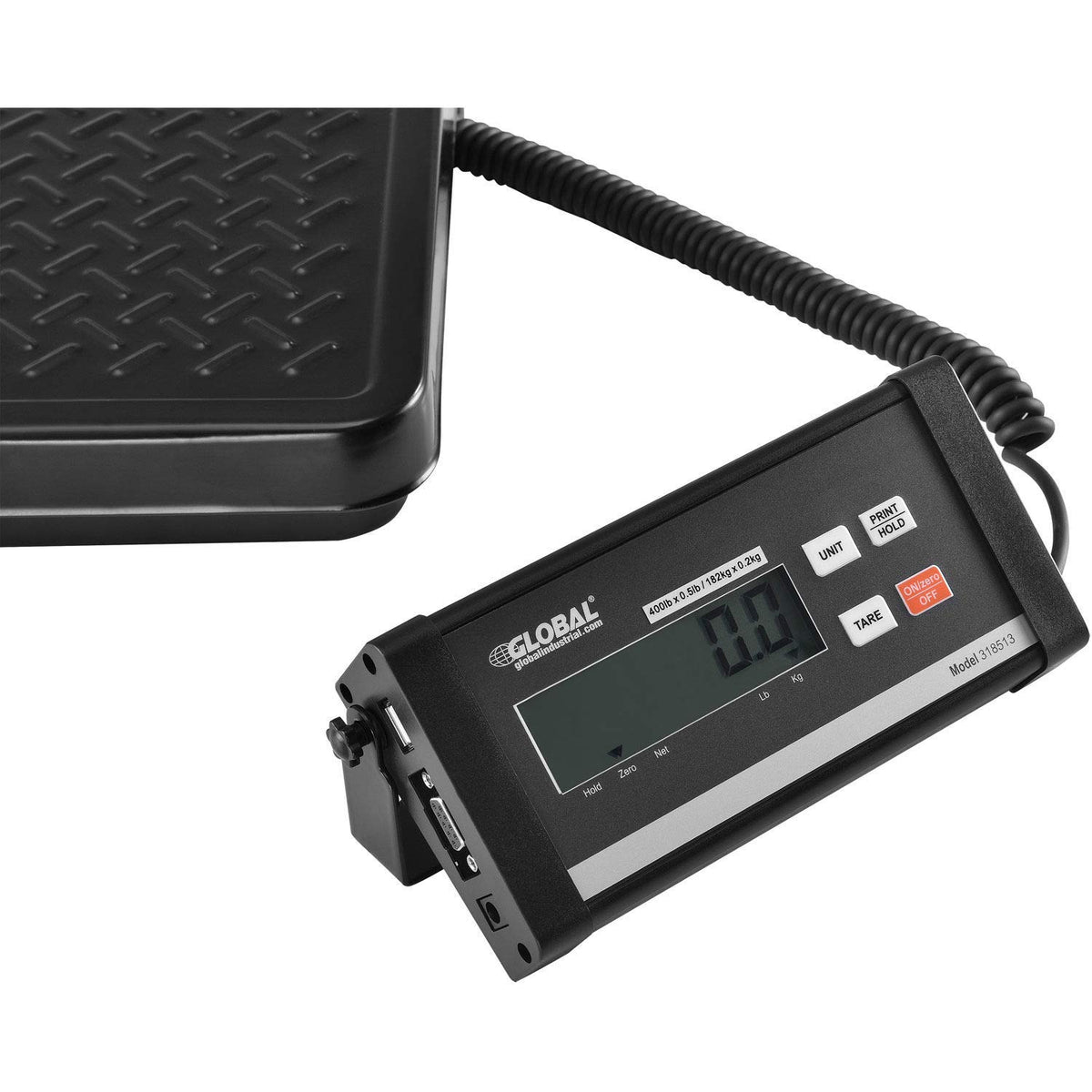Digital Shipping Scale with AC Adapter by Global Industrial – 20"L x 12"W x 2.25"H, Alloy Steel, Black, Model PS-103U