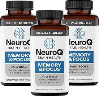 NeuroQ Memory & Focus - Boosts Cognitive Performance & Brain Function - Neuroprotective Formula by Dr. Dale Bredesen - Gotu Kola Ginkgo Phosphatidylserine & Propolis - 60 Capsules (Pack of 3)