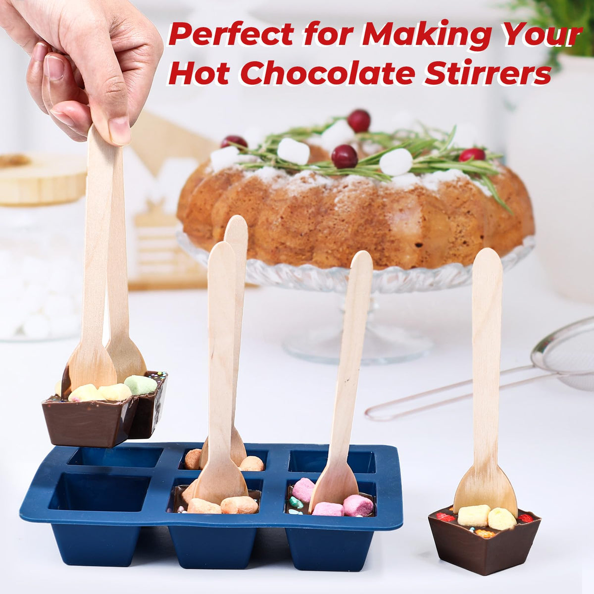 Webake Hot Cocoa Spoon Mold Set, Silicone Square, Red and Blue, 2-Pack