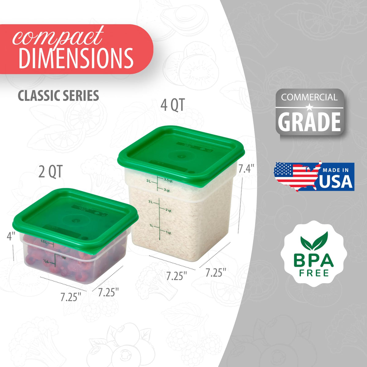 Cambro Green, Translucent / 2 and 4 QT + Lid / 1 Container Sets