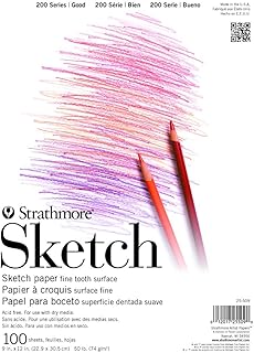 Strathmore 200 Series Tape Bound Sketch Pad, 50 lb. Sketch Paper, 9 X 12 inches, White, 100 Sheets (25-509)