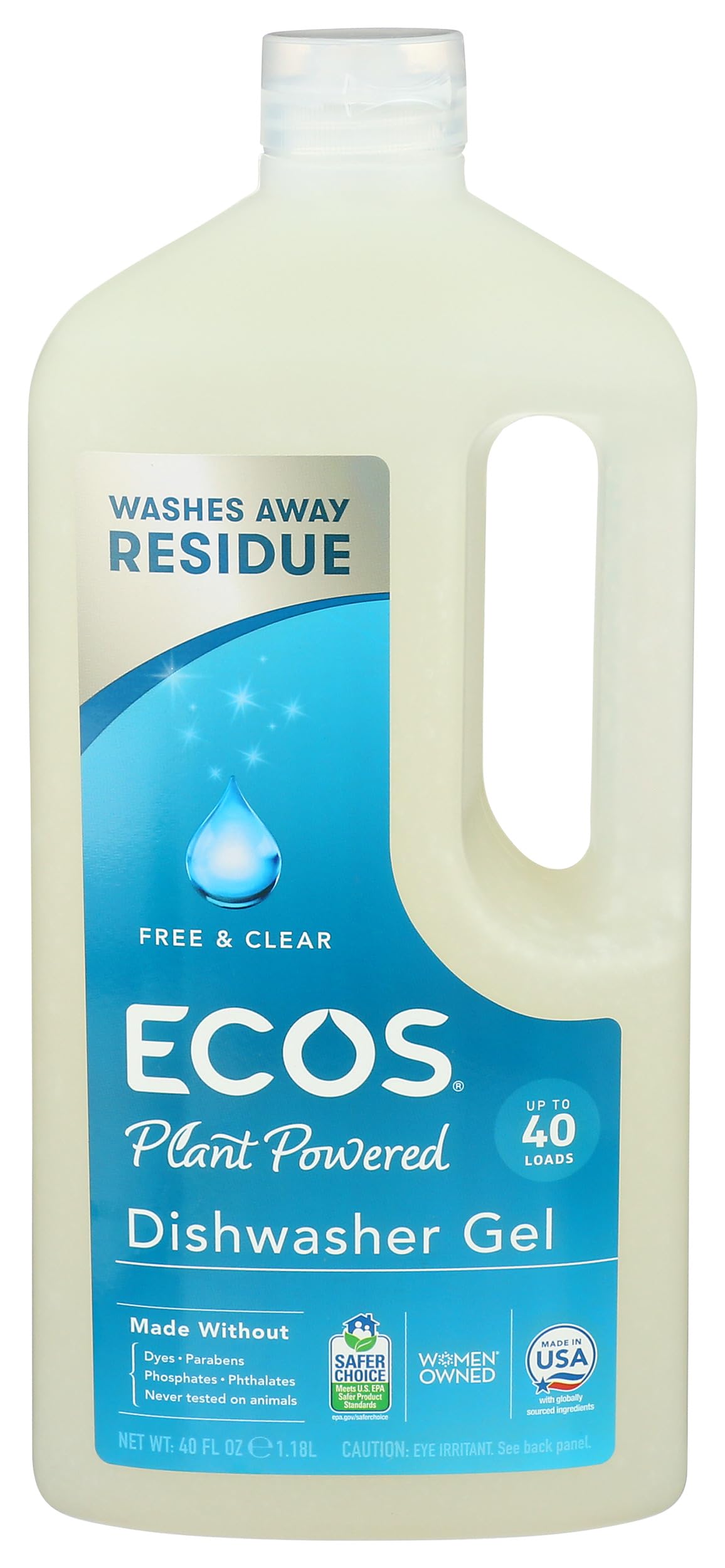 Free and Clear Automatic Dishwasher Gel by ECOS – 40 Fl Oz (Pack of 1), Pack of 8, Model 175547