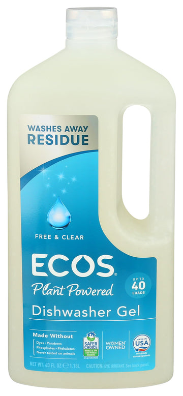 Free and Clear Automatic Dishwasher Gel by ECOS – 40 Fl Oz (Pack of 1), Pack of 8, Model 175547
