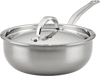 Hestan NanoBond Collection - Titanium Stainless Steel Saucier Pan with Lid, Induction Cooktop Compatible, 2-Quart