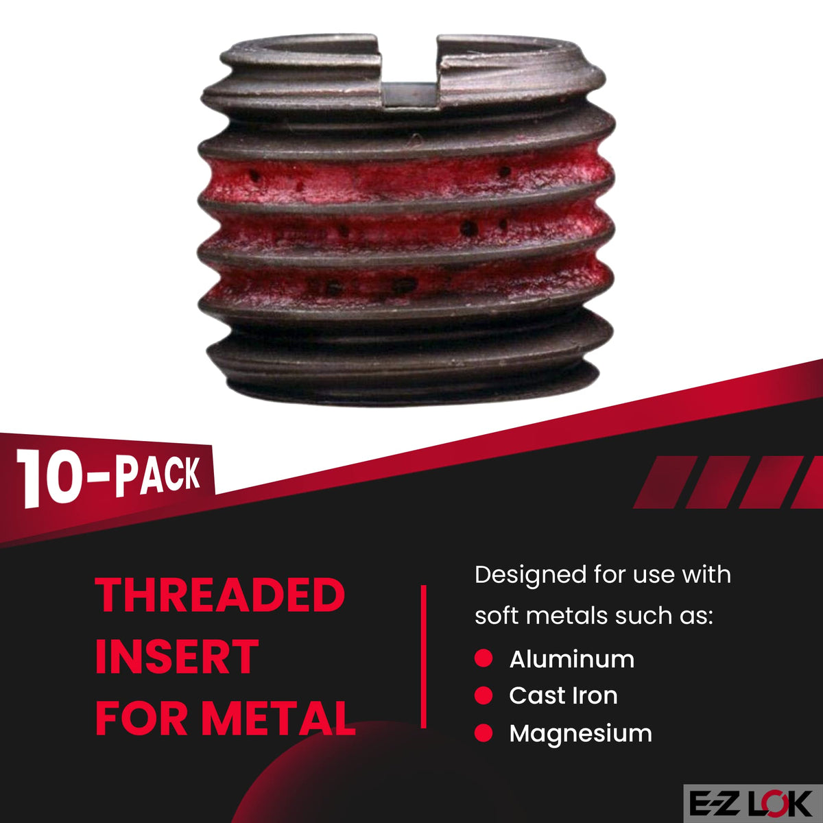 E-Z LOK Pack of 10 / 10 / 1/4-20 Internal Threads, 1/2-13 External Threads, 0.484 Length Thread Locking Inserts