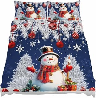 Snowman Silver King Size Bed Sheet Set, Soft & Breathable Microfiber, Christmas Tree Balls Snowflake Navy Blue Bedding Sheets & Pillowcases, Deep Pocket Fitted Bedsheet, 4 Piece