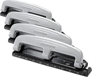 Bostitch Office inPRESS 12 Reduced Effort Three-Hole Punch, Silver/Black (2101) (Pack of 4)
