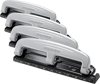 Bostitch Office inPRESS 12 Reduced Effort Three-Hole Punch, Silver/Black (2101) (Pack of 4)