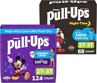 Pull-Ups Day and Night Bundle: Training Pants for Boys, Size 2T-3T (16-34 lbs), 124 Count (4 Packs of 31) & Night-Time Training Pants for Boys, Size 2T-3T (16-34 lbs), 68 Count