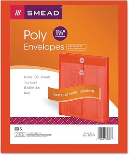 SMEAD 89547 Poly String & Button Envelope 9 3/4 x 11 5/8 x 1 1/4 Red 5/Pack