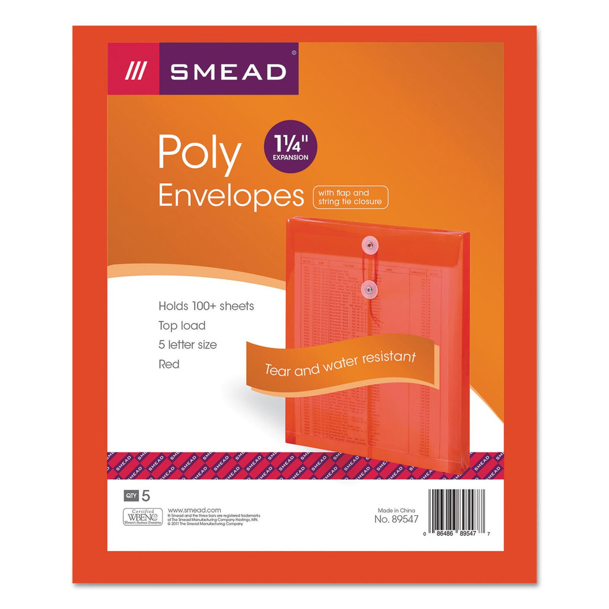 Poly String & Button Envelope 9 3/4 x 11 5/8 x 1 1/4 Red 5/Pack by SMEAD – One Size, Plastic, Red, Pack of 5, Model 89547