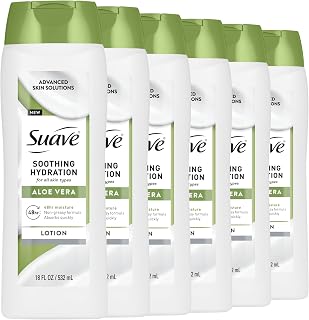 Suave Soothing Hydration Hand & Body Lotion With Aloe Vera Refreshes Dry Skin, Fast Absorbing, Intensive Moisturizing Cream For Women, Non Greasy, Allergen Free, 18 FL OZ, 6 Pack