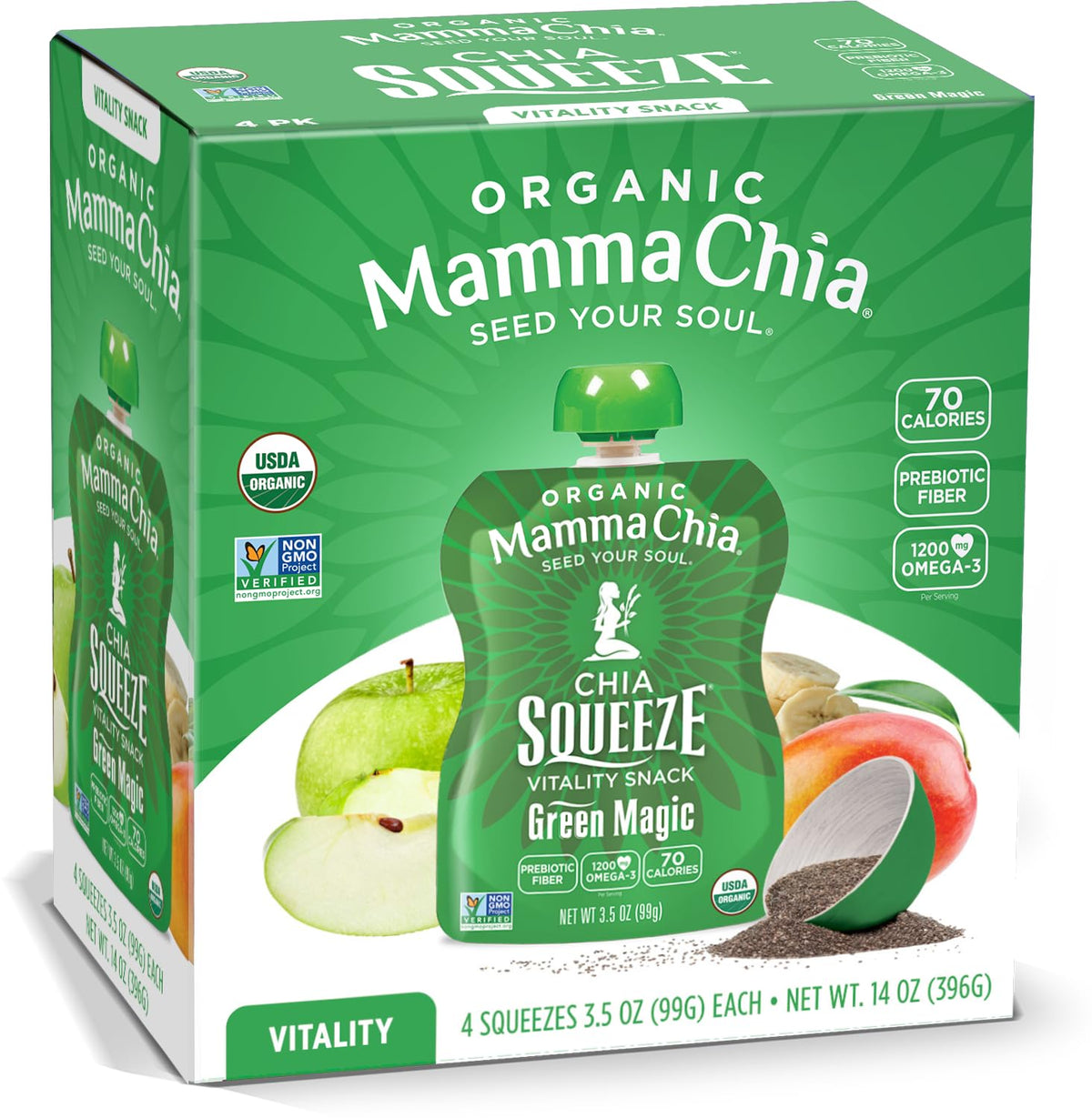 Mamma Chia Green Magic / 3.5 Ounce (Pack of 24) / Snack Fruit Snacks