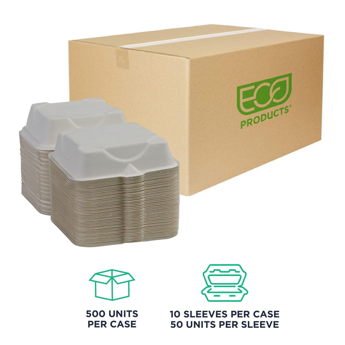 ECO PRODUCTS 6" x 6" / White / 1 Clamshell Take Out Containers