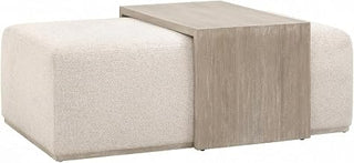Starlight Canyon Home White Transitional Upholstered Coffee Table with Linen Fabric, Foam Cushion, MDF, Solid Wood Frame, Stylish Design