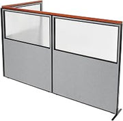 Global Industrial 60-1/4"W x 73-1/2"H Deluxe Freestanding 3-Panel Corner Divider with Partial Window, Gray