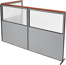 Global Industrial 60-1/4"W x 73-1/2"H Deluxe Freestanding 3-Panel Corner Divider with Partial Window, Gray