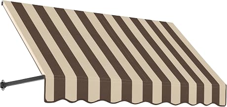 AWNTECH 10.38 FT. Dallas Retro Fixed Awning 124.5 in. W X 24 in. H X 48 in. D Acrylic Fabric in Brown/TAN Stripe RT24-10BRNT
