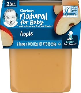 Gerber 2nd Food Baby Food Apple Puree, Natural & Non-GMO, 4 Ounce Tubs, 2-Pack