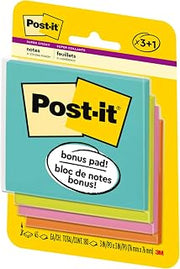 Post-it Super Sticky Notes, 3x3 in, 4 Pads, 2X the Sticking Power, Miami Collection, Neon Colors (Orange, Pink, Blue, Green), Recyclable(3321-SSAN-B)