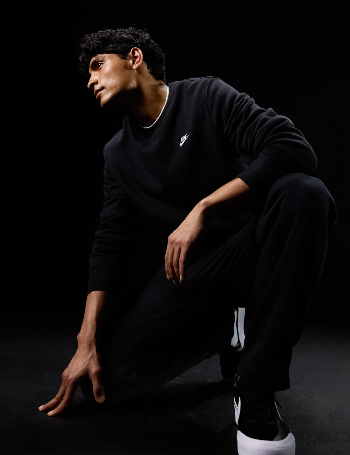 Men's Club Fleece Crew Sweatshirt by Nike – Small, Cotton Blend, Black/White, Model FN3886-010