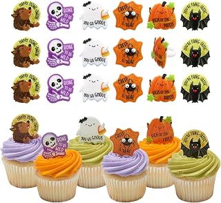 DecoPac Punny Cute Monster Halloween Cupcake Topper Rings Party Supplies 24 Pack