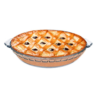 FEOOWV Round Glass Pie Pan, 8 Inch with Handles, Clear