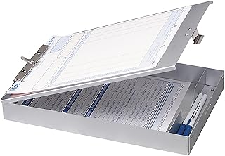Officemate Aluminum Storage Clipboard with Steel Clip, Holds Up to 50 Forms, Pen and Pencil Compartment, 10 x 16.5-Inches Document Organizer, Silver