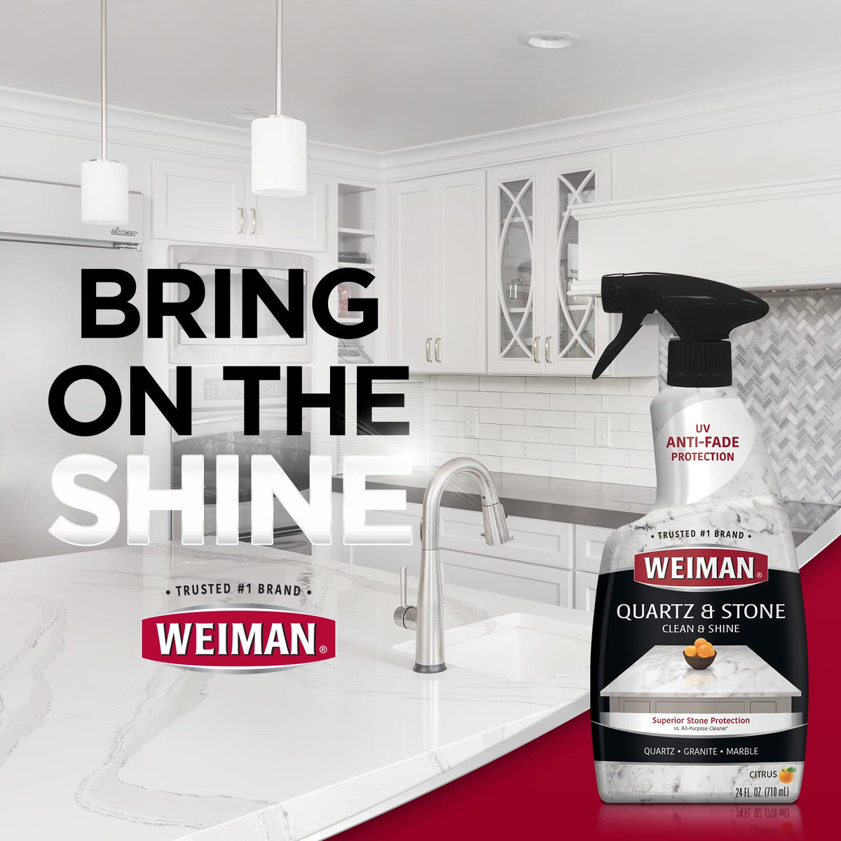 Quartz Countertop Cleaner and Polish - 24 Ounce - Clean and Shine Your Quartz Countertops Islands and Stone Surfaces with Ultra Violet Protection by Weiman – 1 Count (Pack of 1)