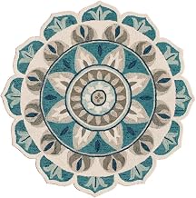 Furnifact Blue Indoor Round Area Rug, Bohemian Style, Soft Non-Slip Fabric, 4-Foot Diameter for Living Room, Bedroom, Cozy Home Decor