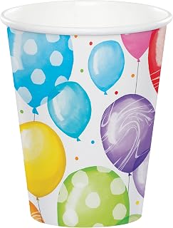 Creative Converting 9 oz Birthday Paper Cups, Balloon Bash, 8 ct