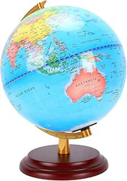 Dpofirs 9.8 Inch Kids World Globe Rotating | Geography Teaching Tool with Metal Arc Stand & Wood Base, Political Map Desktop Globe Decor
