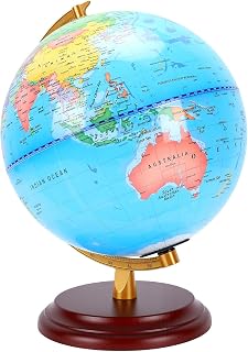 Dpofirs 9.8 Inch Kids World Globe Rotating | Geography Teaching Tool with Metal Arc Stand & Wood Base, Political Map Desktop Globe Decor