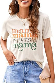 Womens Mama Shirt Fashion Graphic Tee Shirts Loose Fit Summer Tops Short Sleeve Blouses