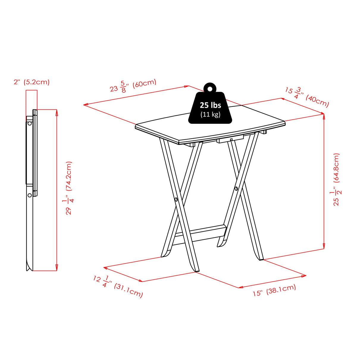 Winsome Espresso / 23.6"W x 15.75"D x 25.5"H / Transitional Folding Tables