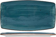 Tuxton Artisan Geode Geode Azure Reactive Natural 14-Inch x 8-Inch w/Tapered Ends Rectangular Plate, Case of 12, Blue/White;