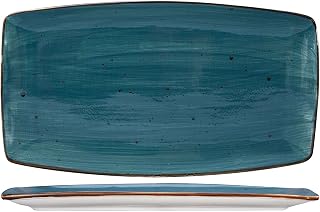 Tuxton Artisan Geode Geode Azure Reactive Natural 14-Inch x 8-Inch w/Tapered Ends Rectangular Plate, Case of 12, Blue/White;