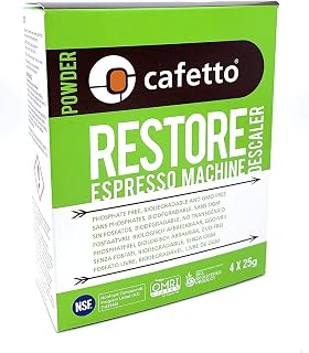 Cafetto Restore Espresso Machine Descaler, Coffee Machine Cleaning Powder for Use In Organic Systems (4 Single Use Packets)