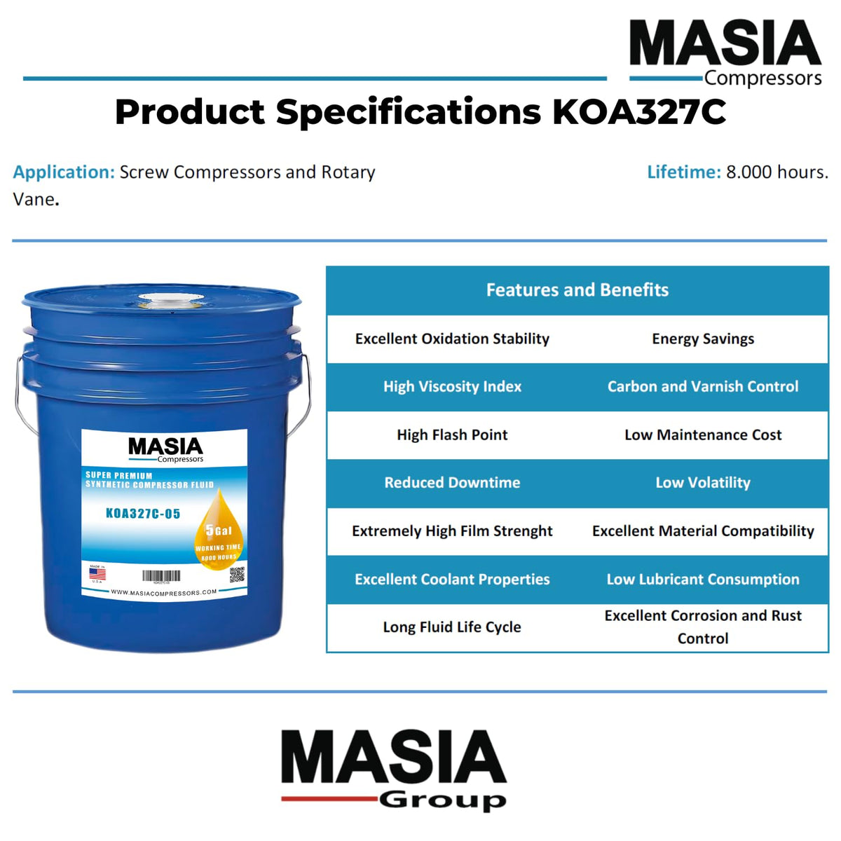 CP-4601-32 Lubricant Compatible with CPI - 55 gal by MASIA COMPRESSORS – Model MAS.KOA327C-55-009