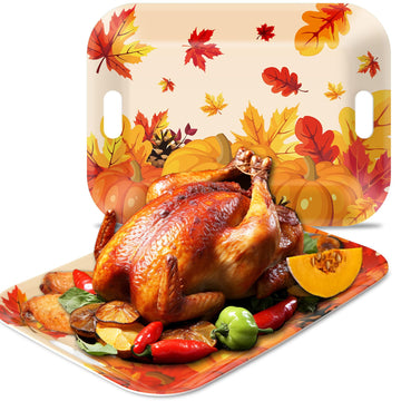 Gisgfim Serving Tray Set, Melamine Rectangular, Pumpkin Leaves, 2 Pack