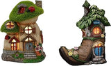 TERESA'S COLLECTIONS Fairy Garden House Value Bundle (2pcs) | Flocked Solar Light Fairy House Garden Sculptures Statues Outdoor Figurines for Patio Lawn Yard Porch Decorations