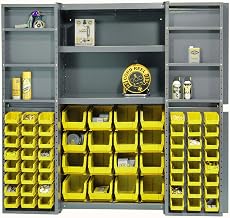 Global Industrial Deep Door Bin Cabinet, Includes 64 Yellow Plastic Bins