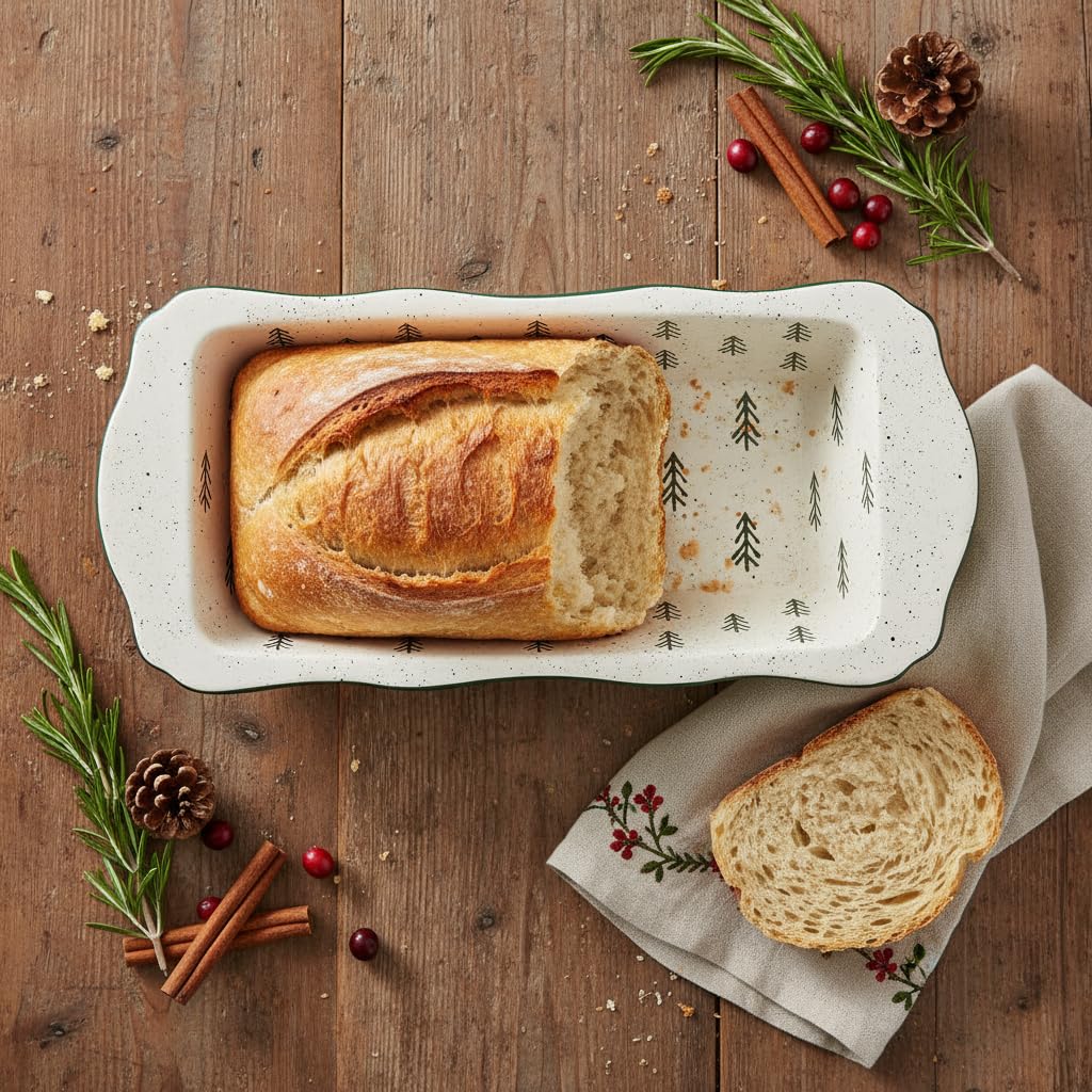 Christmas Tree Bake and Serve Loaf Pan by 10 Strawberry Street – Bake & Serve Loaf, Ceramic, Christmas Tree Green, Model XTREE-LOAF-DS