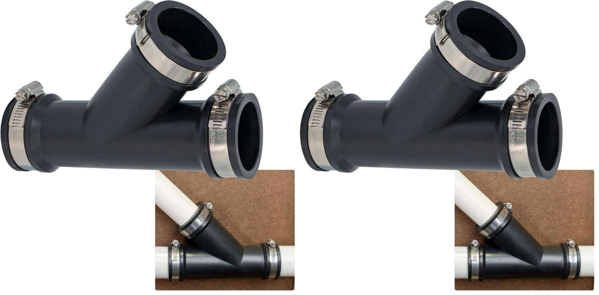 2 in. Hub Flexible PVC Wye DWV Pipe Fitting Connector for Cast Iron by Fernco – 2 Inch (Pack of 2), Black, Pack of 2, Model QY-200