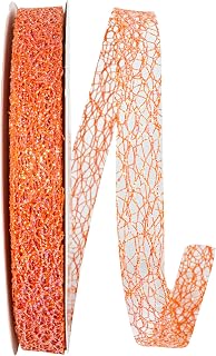 Reliant Ribbon Glitter Web Mesh, Tropical Orange, 5/8 Inch, 25 Yards
