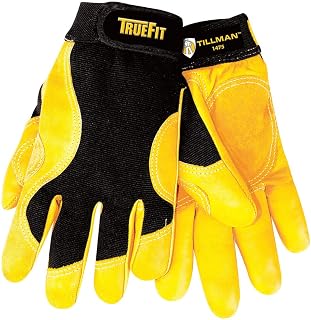 John Tillman and Co 2X Black and Gold TrueFit Cowhide and Spandex Full Finger Mechanics Gloves with ElasticHook and Loop Cuff, 14752X