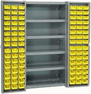 Global Industrial Deep Door Bin Cabinet, Includes 96 Yellow Plastic Bins