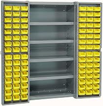 Global Industrial Deep Door Bin Cabinet, Includes 96 Yellow Plastic Bins