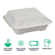 ECO PRODUCTS 8" 3 Compartment / White / Classic Clamshell Take Out Containers