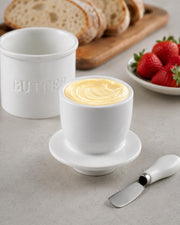 Zulay Kitchen Ceramic Butter Keeper, Bell Shape with Knife, White